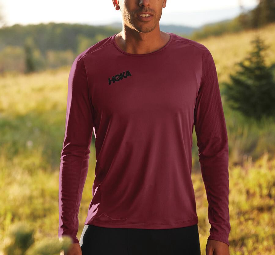 Hoka One One Tops Mens Brown - Performance Long Sleeve - 18267DKXA